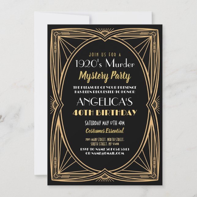 Födelsedagsfest med mordgåta från 1920-talet inbjudningar (Framsida)