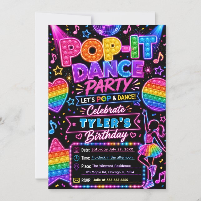 Födelsedagsfest med Pop It-dans Inbjudningar (Framsida)