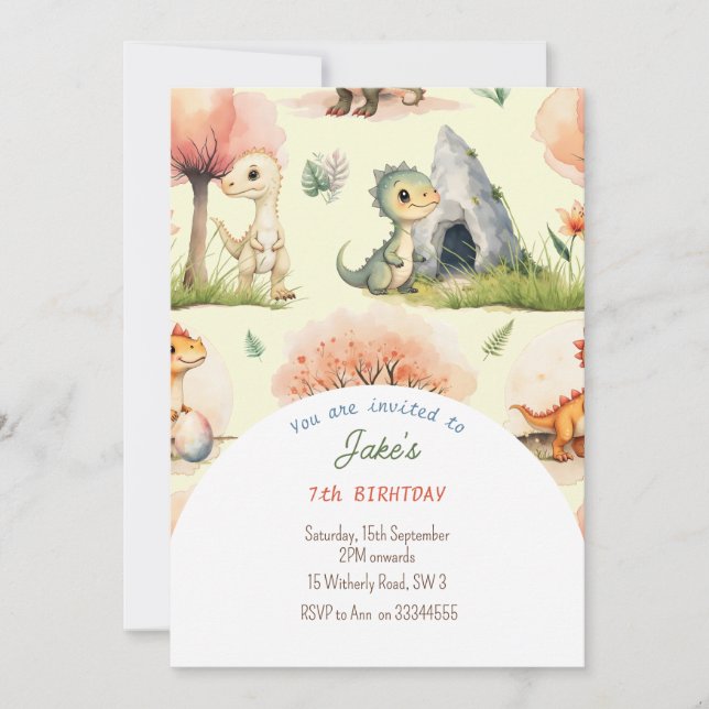 Födelsedagsfest med söt dinosaurier-inbjudan inbjudningar (Framsida)