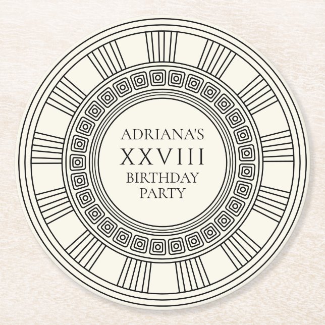 Födelsedagsfest med tema Antikens Grekland eller R Underlägg Papper Rund (Framsidan)