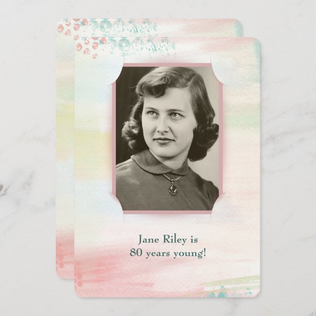 födelsedagsfest med vattenfärg med segmenterat hör inbjudningar (Fram/baksida)