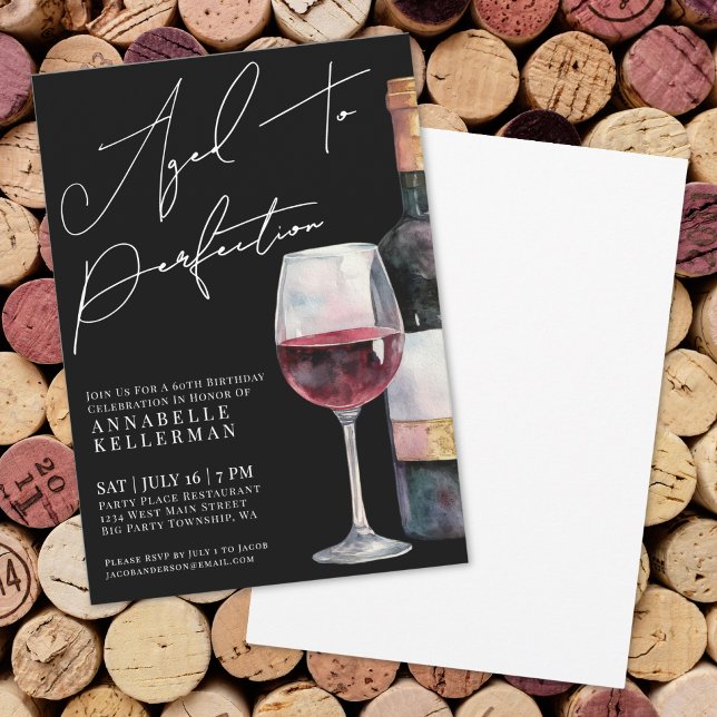 Födelsedagsfest med vin åldrat till perfektion inbjudningar (Wine Aged To Perfection Adult Birthday Party Invitation)