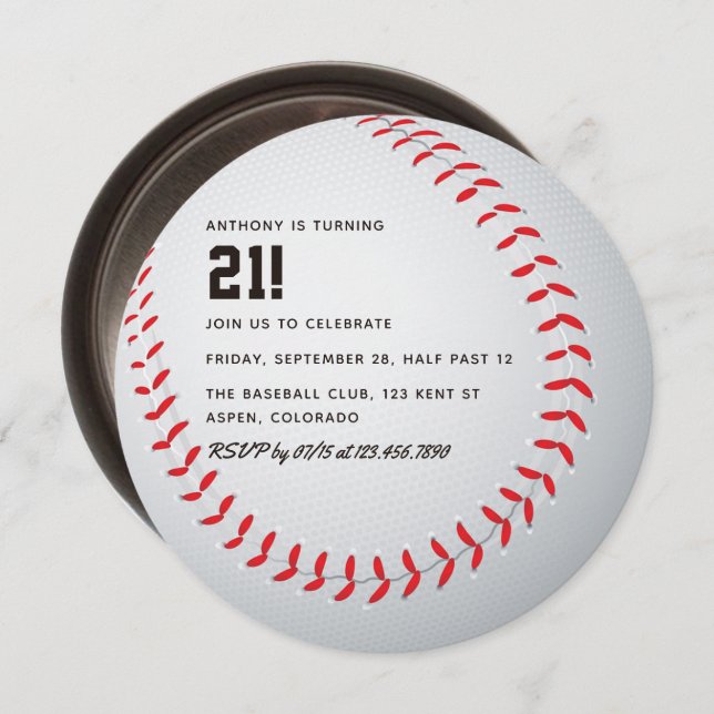 Födelsedagsfest med vuxenbaseboll tema inbjudningar (Fram/baksida)