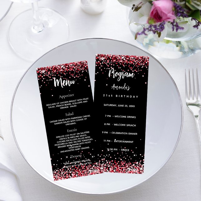 Födelsedagsfest Menu Program svart röd (Skapare uppladdad)