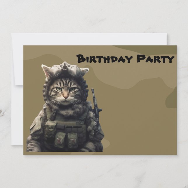 Födelsedagsfest militära arméns katt inbjudningar (Framsida)