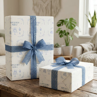 Födelsedagsfest Minimalistisk Blå Grattis på födel Presentpapper