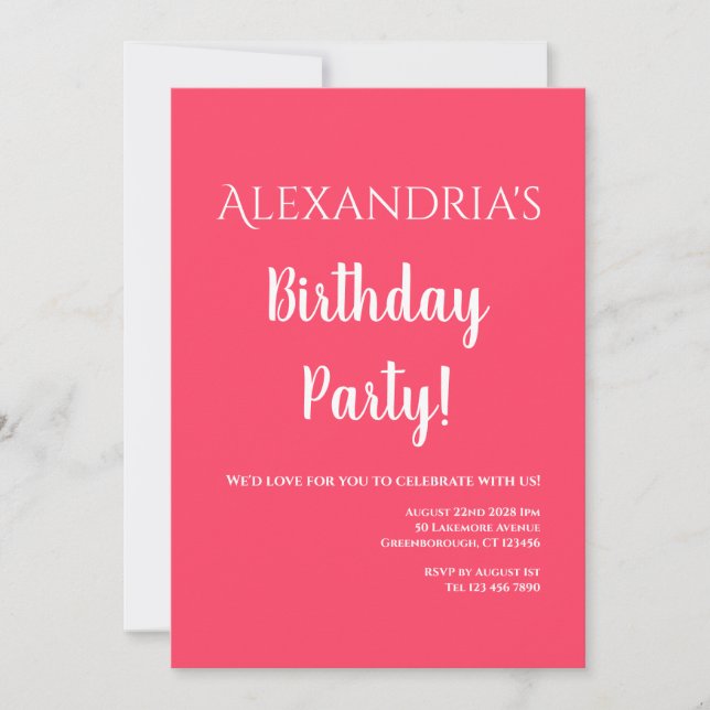 Födelsedagsfest Modern Rosa Typografi Inbjudningar (Framsida)