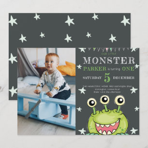 Födelsedagsfest Monster Kids Photo Inbjudningar