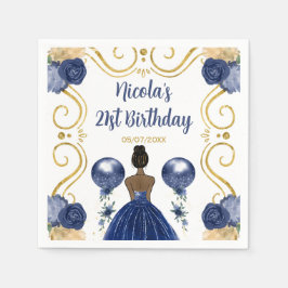 Födelsedagsfest Mörk Skin Princess in Navy Blue Pappersservett
