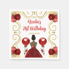 Födelsedagsfest Mörk Skin Princess in Red Pappersservett