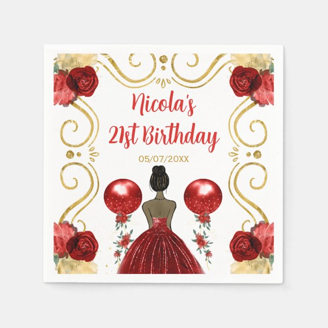 Födelsedagsfest Mörk Skin Princess in Red Pappersservett (Framsidan)