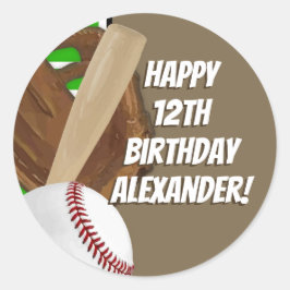 Födelsedagsfest om Baseball Fladdermus Sports Boys Runt Klistermärke