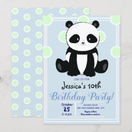 Födelsedagsfest Panda och Blue Polka dots Inbjudningar