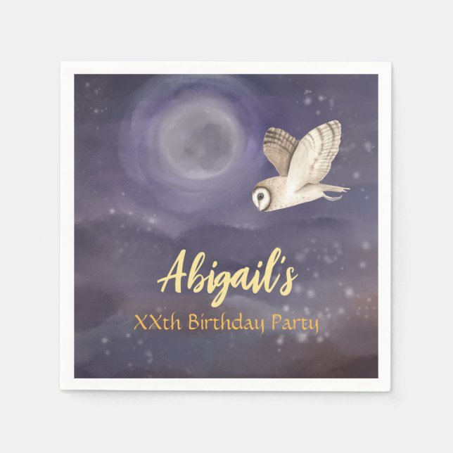 Födelsedagsfest Personlig Full Moon och Uggla Pappersservett (Framsidan)