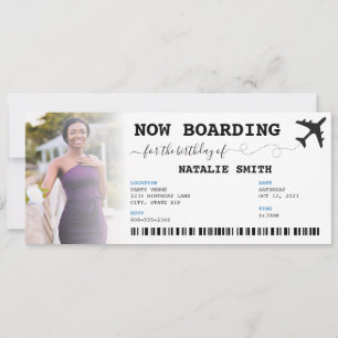 Födelsedagsfest Photo Vacation Boarding Pass Inbjudningar