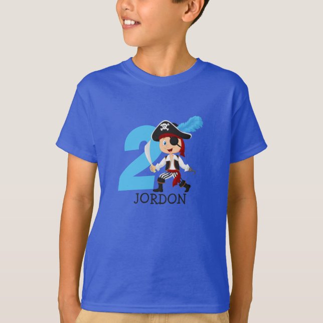Födelsedagsfest Pirat 2:a Namn T-Shirt (Framsida)