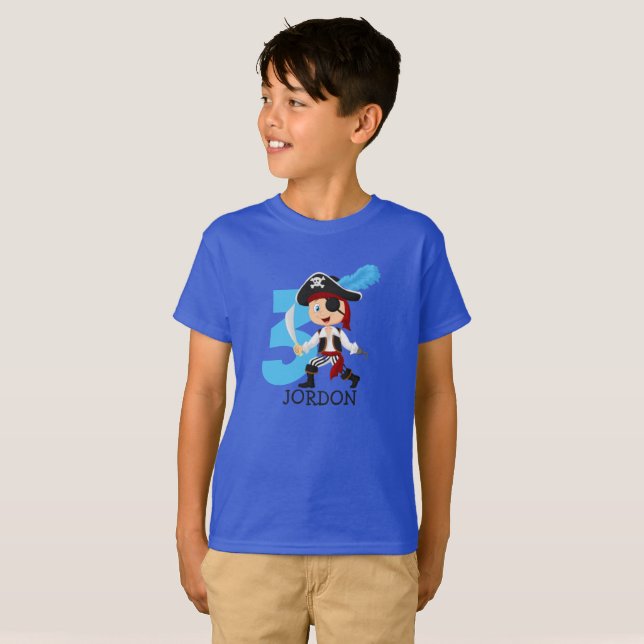 Födelsedagsfest Pirat 3:e Namn T-Shirt (Hel framsida)