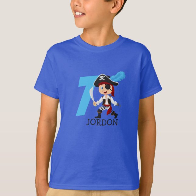 Födelsedagsfest Pirat 7:e Namn T-Shirt (Framsida)