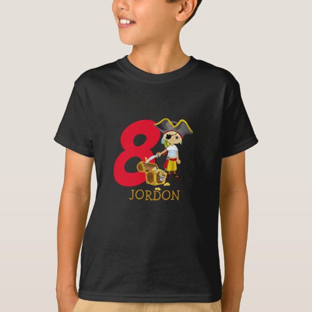 Födelsedagsfest Pirat 8:e Namn T-Shirt (Framsida)
