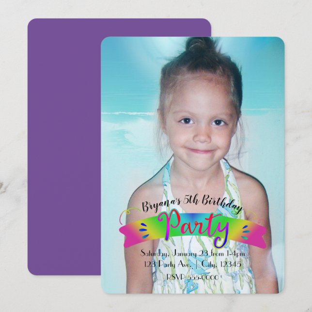 Födelsedagsfest Rainbow Färg fotoinbjudan Inbjudningar (Fram/baksida)