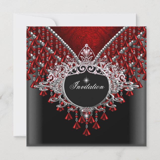 Födelsedagsfest Red Black Silver Inbjudningar (Framsida)