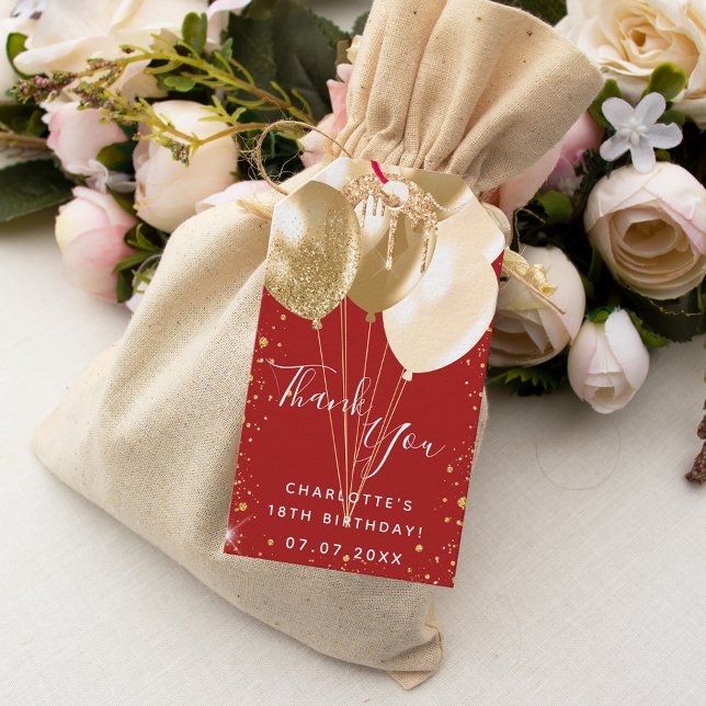 Födelsedagsfest Red guld-ballonger tack Presentetikett (Skapare uppladdad)