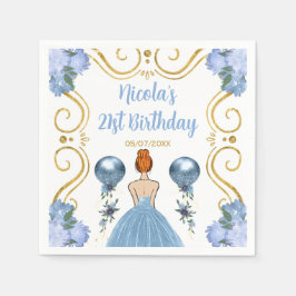 Födelsedagsfest Red Hair Princess i Dusty Blue Pappersservett