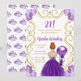 Födelsedagsfest Red Hair Princess i Lila Inbjudningar