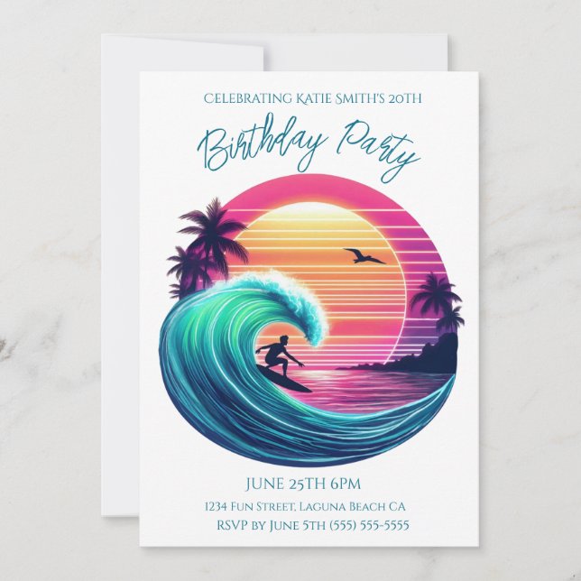 Födelsedagsfest-Ride Wave at Sunset Inbjudningar (Framsida)