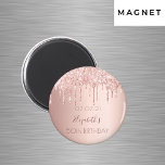 Födelsedagsfest ro glitter, glam från droppfiske v magnet<br><div class="desc">En giftig och trendig magnet för en 50:e (eller någon annan ålder) födelsedagsfest. En feminin rosa, ro guld faux metallisk tittar bakgrund som dekoreras med faux ro glitter drops. Mallar för ett datum och namn/ålder 50. Mörk ro guld färgad brev. Perfekt som tjänst eller Spara datum, påminnelse till dina gäster....</div>