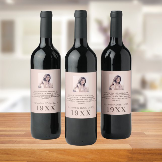 Födelsedagsfest ro guld-år, foto biograf vinflaska etikett (Skapare uppladdad)