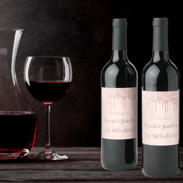 Födelsedagsfest ro guld glitter 2 personer vinflaska etikett (Skapare uppladdad)