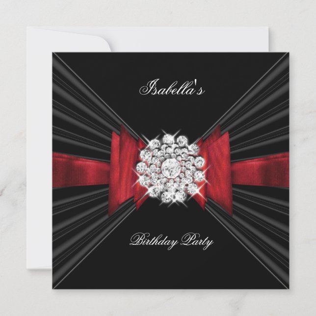Födelsedagsfest Röd Svart Diamant Röd Rosett Inbjudningar (Framsida)