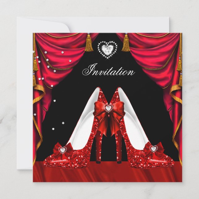 Födelsedagsfest Röda Guld Skor Inbjudningar (Framsida)