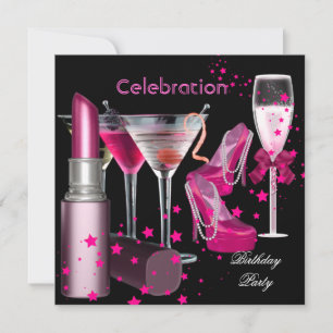 Födelsedagsfest Rosa Champagne Drycker Inbjudningar