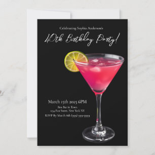 Födelsedagsfest-Rosa Cocktail Inbjudningar