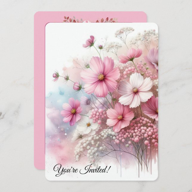 Födelsedagsfest Rosa Cosmos Inbjudningar (Fram/baksida)