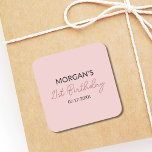 Födelsedagsfest  Rosa Cute Namn Fyrkantigt Klistermärke<br><div class="desc">Fira i stil med vår Födelsedagsfest Rosa Cute Namn Classic Round Sticker. Perfekt för att lägga till en personlig i party favors, presentpåsar eller inbjudningar har dessa klistermärken en mjuk rosa med ett charmigt teckensnitt som visar födelsedagskalan namn. Den fina designen lägger till en söt och lekfull vibe till alla...</div>