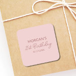 Födelsedagsfest  Rosa Cute Namn Fyrkantigt Klistermärke<br><div class="desc">Fira i stil med vår Födelsedagsfest Rosa Cute Namn Classic Round Sticker. Perfekt för att lägga till en personlig i party favors, presentpåsar eller inbjudningar har dessa klistermärken en mjuk rosa med ett charmigt teckensnitt som visar födelsedagskalan namn. Den fina designen lägger till en söt och lekfull vibe till alla...</div>