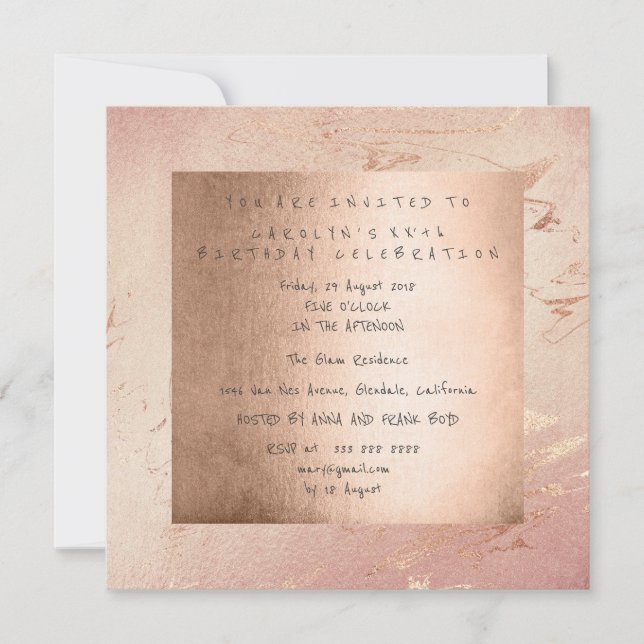 Födelsedagsfest Rosa Glam Powder Guld  Inbjudningar (Framsida)