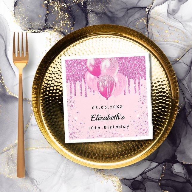 Födelsedagsfest rosa glitter-ballonger pappersservett (Skapare uppladdad)