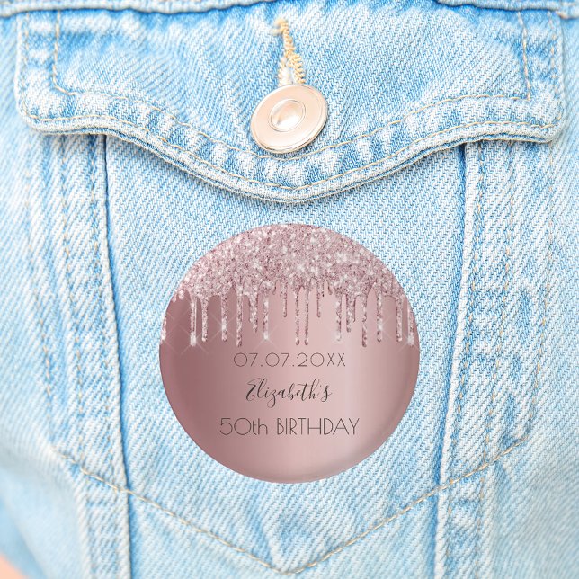 Födelsedagsfest rosa glitter droppar namn vid knapp (Skapare uppladdad)