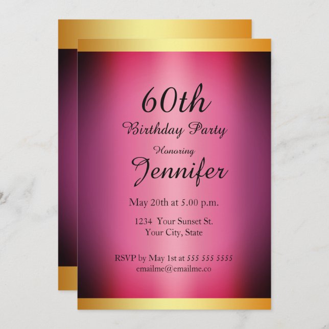 Födelsedagsfest Rosa Guld Inbjudningar (Fram/baksida)