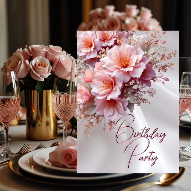 Födelsedagsfest  Rosa Lilac Flowers White Silke Inbjudningar (Skapare uppladdad)