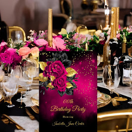 Födelsedagsfest Rosa ros Blommigt Guld glitter Inbjudningar