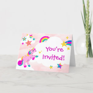 Födelsedagsfest Rosa Unicorn-inbjudan Kort