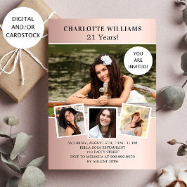 Födelsedagsfest rose gold fotokollage inbjudningar