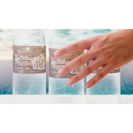 Födelsedagsfest Rustic Wood Mason Burk String Ljus Vattenflaskor Etikett