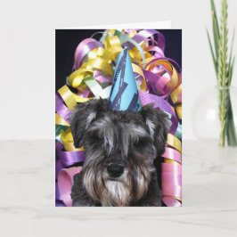 Födelsedagsfest Schnauzer med menyfliksområdet bak Kort