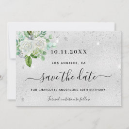 Födelsedagsfest silver blommigt spara datumet